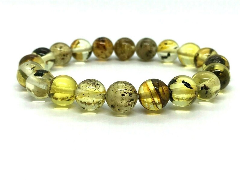 Genuine Natural Baltic Amber Round Beads Polished Elastic Bracelet 11,1gr #4627