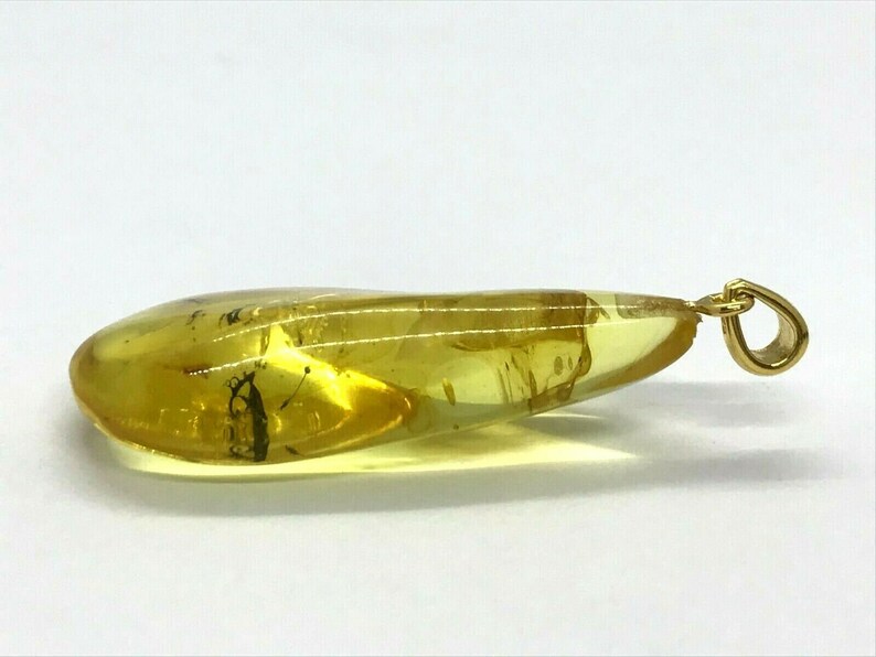 2 Insects Natural Baltic Amber Pendant With Insect Inclusion Silver GP 5 g #5117