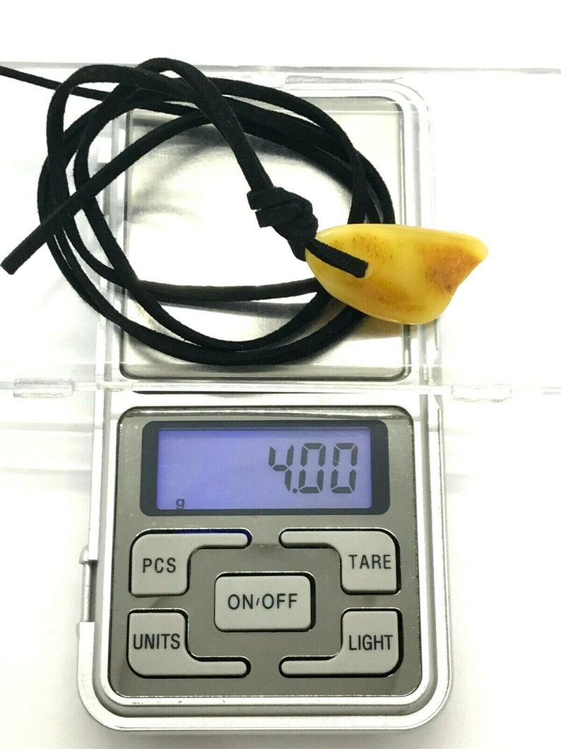 AMBER PENDANT Polished Yellow Egg Yolk Opaque Bead on Black Cord Unisex Jewelry 4g 11666