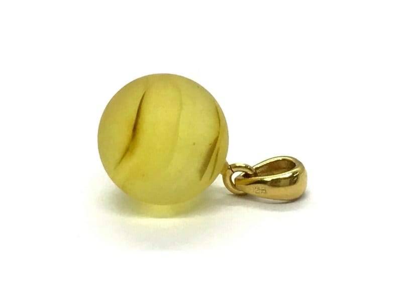 Natural BALTIC Amber Pendant Unpolished Round Bead Ball Silver Gold Plated 1,7 g 9933