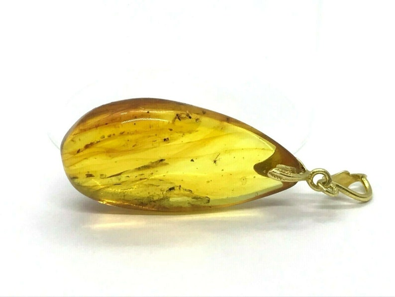 2 Insects Natural Baltic Amber Pendant With Insect Inclusion Silver Gold Plated 4,7g 5201