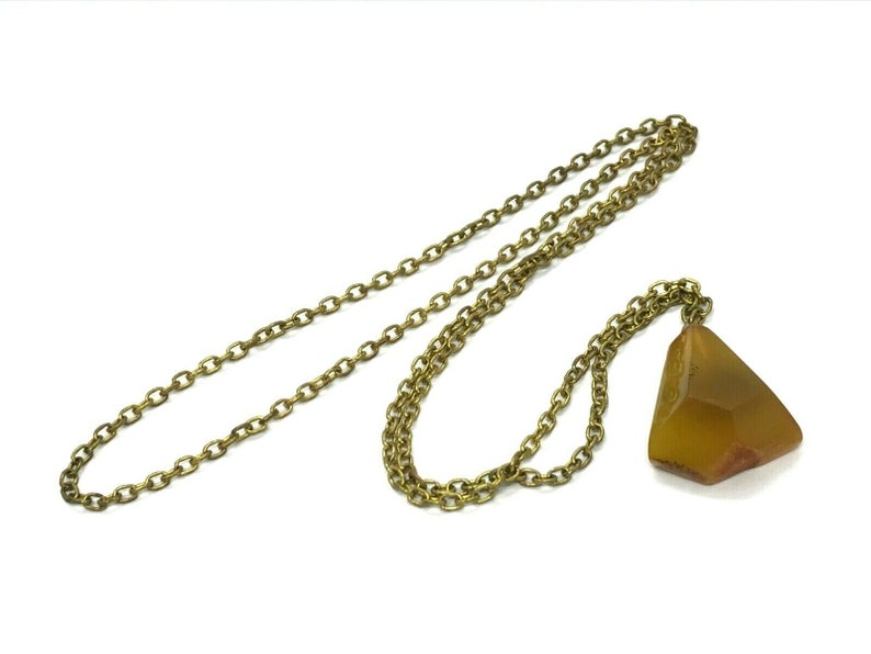 Old Vintage Baltic Amber Pendant Egg Yolk Butterscotch Bronze Chain 13,9g 9831