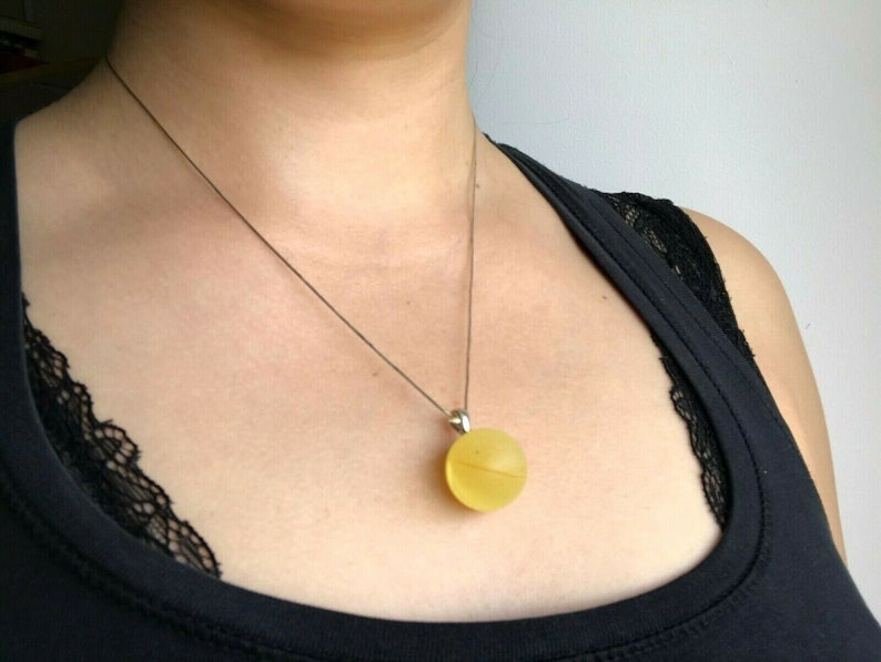 Amber Pendant Natural BALTIC AMBER PENDANT Round Bead Unpolished Untreated Silver 925 Ladies Jewelry 3,8g 8980