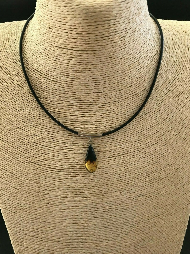 Real Baltic Amber Tear Drop Faceted Bead Stone Genuine Pendant on cord 3966