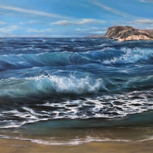 Original Großes Meer Ölgemälde, tiefe Leinwand, Ozeanwelle, Landschaft, stürmische Seelandschaft 61 x 76 cm, große Wandkunst, Küstenlandschaft