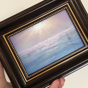 Kleines GERAHMTES Original Ölgemälde Meer, Meer, Landschaft, Meer, 19 x 19 cm, Sammlerstück