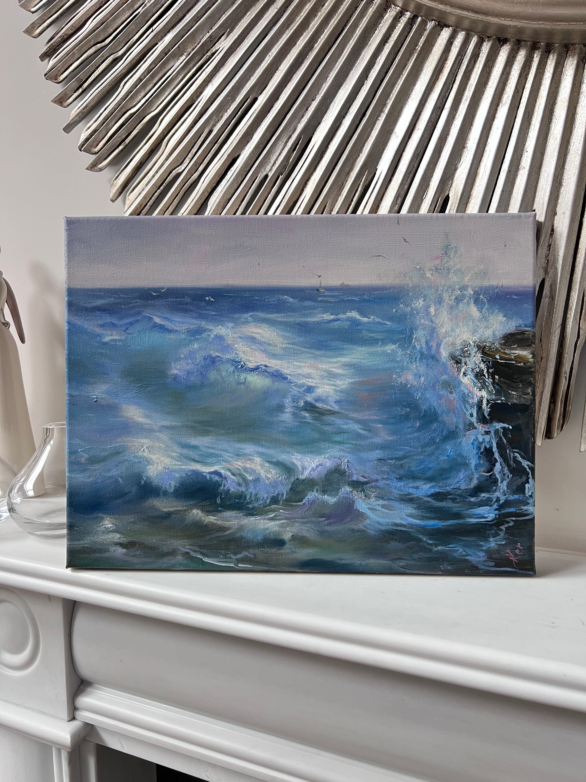 油絵キャンバス キャンバス f30 海 オリジナルの油彩キャンバス画 海景 