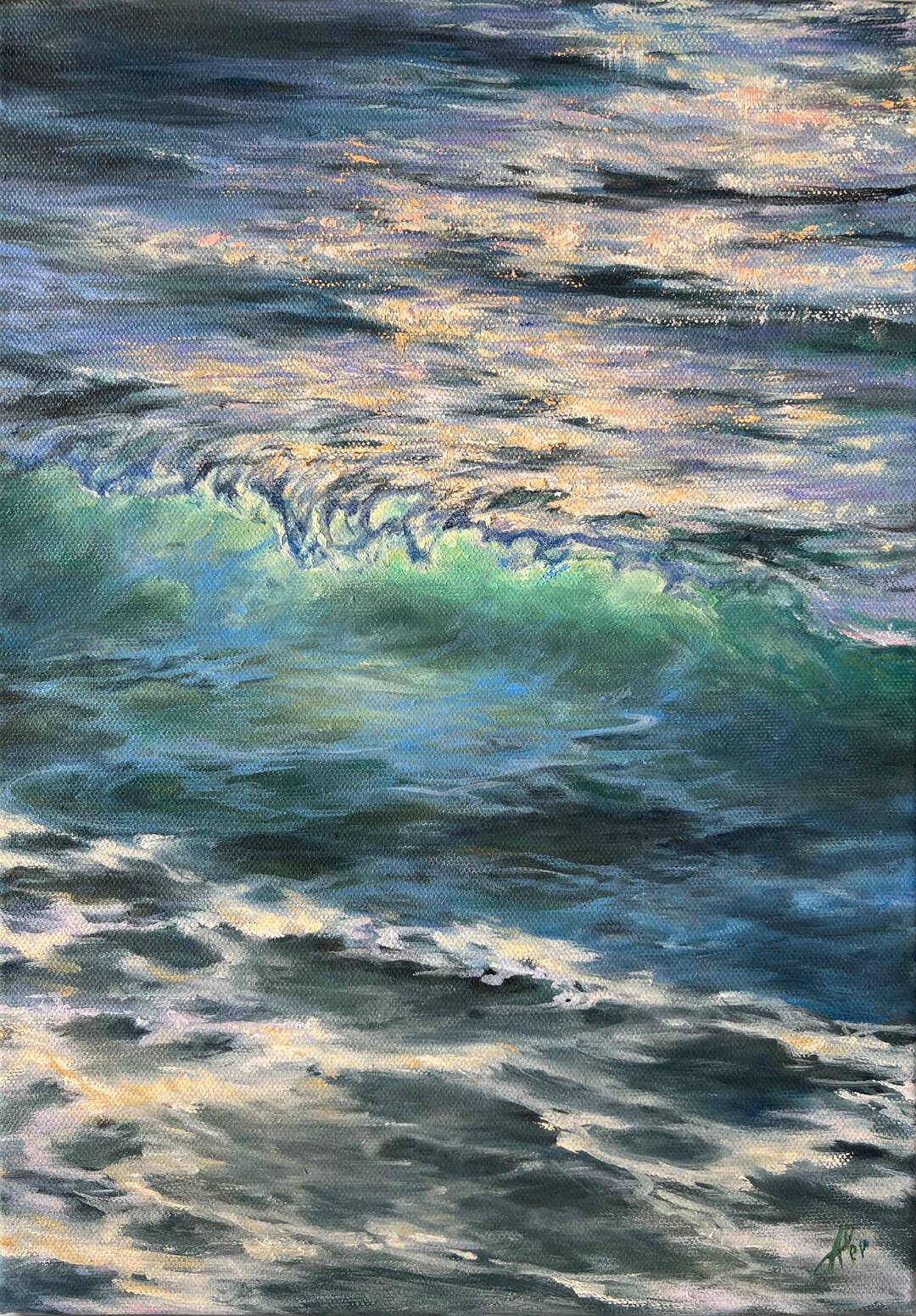 油絵 絵画 夕日の海【A3】 【公式通販】