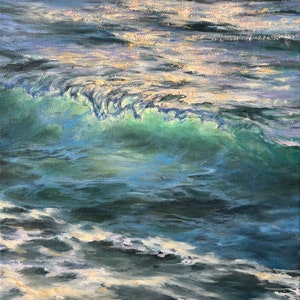Original oil on canvas painting, seaside,  seascape, ocean wave, 25x35 cm ( 10x14 inch), sea oil painting, coastal wall decor, sunrise