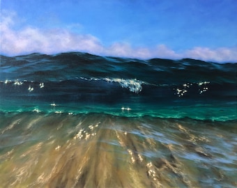 アクリル画 風景画 アートパネル 原画 アート 絵画 F6 キャンバス 海 海の祝福 原画 F6 額装 アクリル画 抽象画 キャンバス