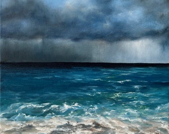 オリジナルの海の油絵、海辺、海の景色、海の波、30 x 40 cm(約 オリジナルの海の油絵、海辺、海の景色、海の波、30 x 40 cm(約