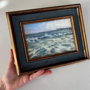 Kleines Grahmtes Original Ölgemälde Meer, Landschaft, Meer, Meer, stürmische See, Wellen und Gezeiten 5 x 7 Zoll (13 x 18 cm) Sammlerstück