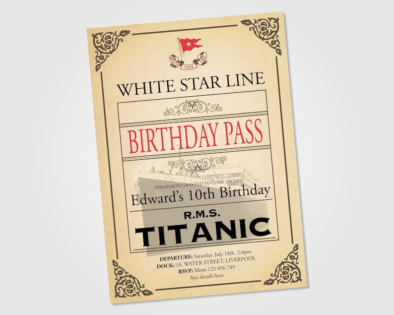 Titanic Inspired Boarding Pass Invitation Personalized Printable Boy ...