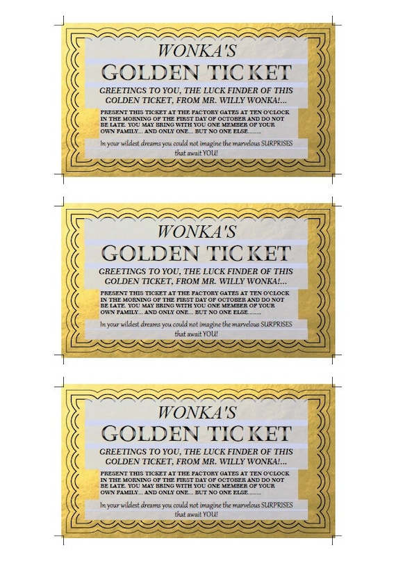 Willy Wonka Golden Ticket Personalised Invites - Pack of 16 – Party Packs