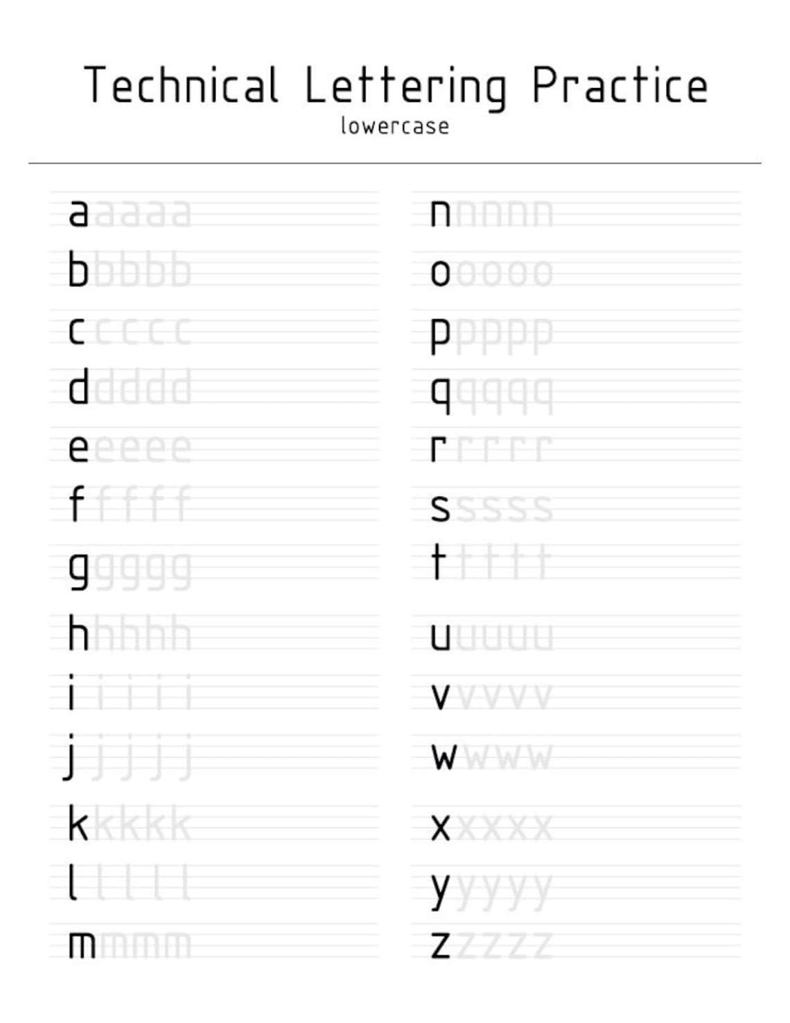 Printable Technical Lettering Practice Sheet Etsy UK