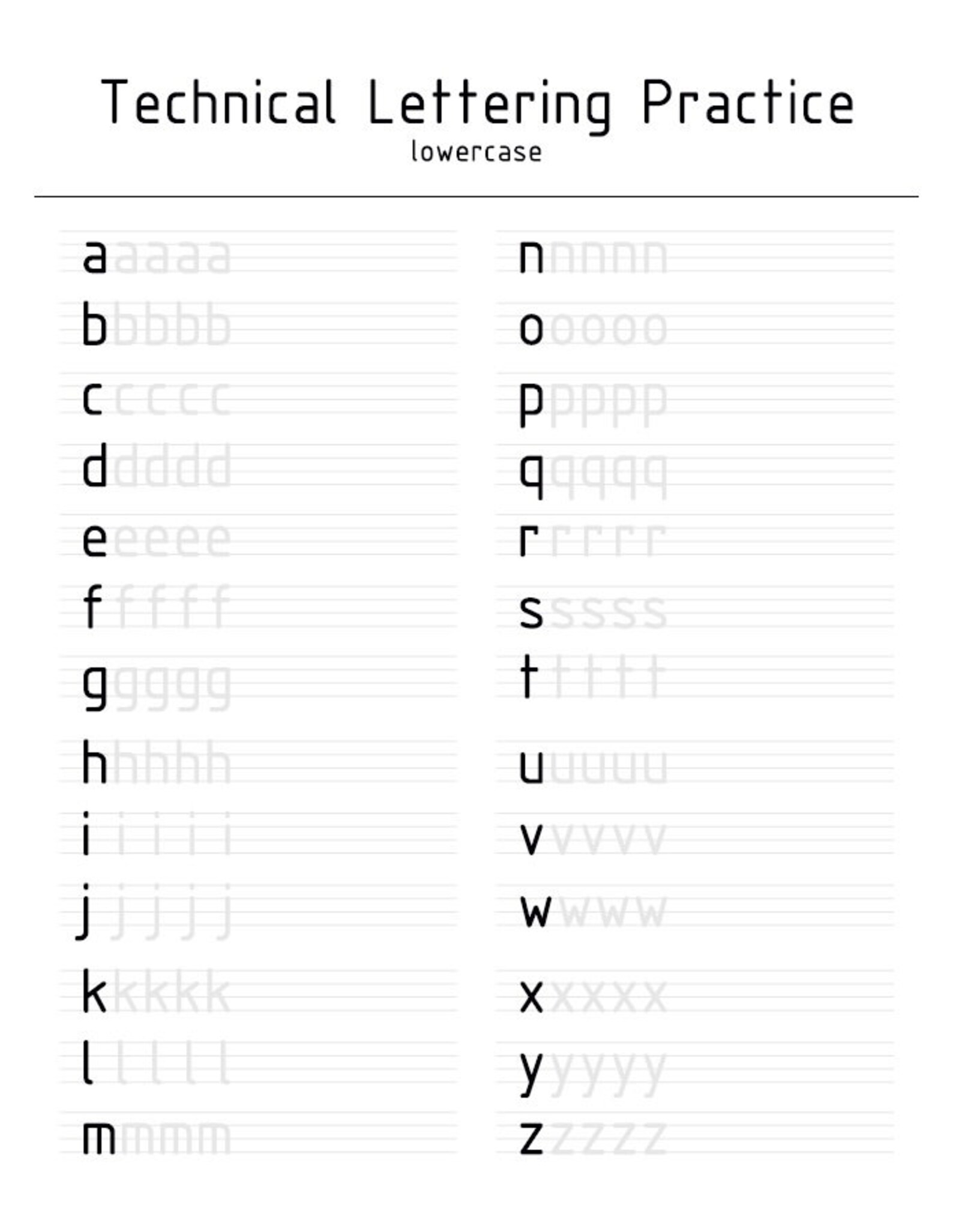 Printable Technical Lettering Practice Sheet Etsy