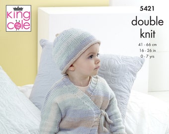 King Cole Cross Over Cardigan, Hat, Blanket Knitting Pattern 5421, Beaches DK, 0-7 years
