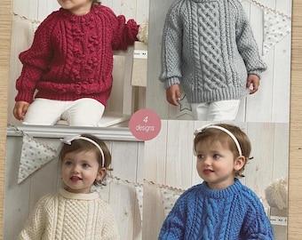 Patrón de punto para jersey Aran, 4 diseños, tallas 18-28, en Stylecraft 4175