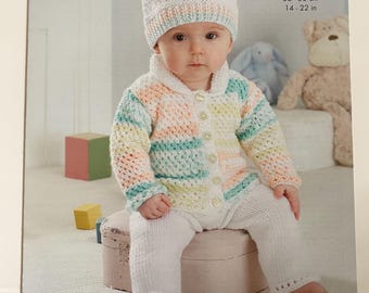 Cardigan, Trousers, Hat, Onsie and Blanket Knitting Pattern King Cole Pattern 5726 Double Knit Fits sizes 14 - 22 in