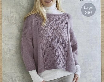 Patrón de tejido de suéter para mujer DK Tallas grandes hasta 50 pulgadas