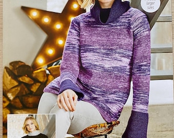 Patrón de jersey de punto doble para mujer, diseños de punto fáciles, tallas grandes de hasta 50 pulgadas.