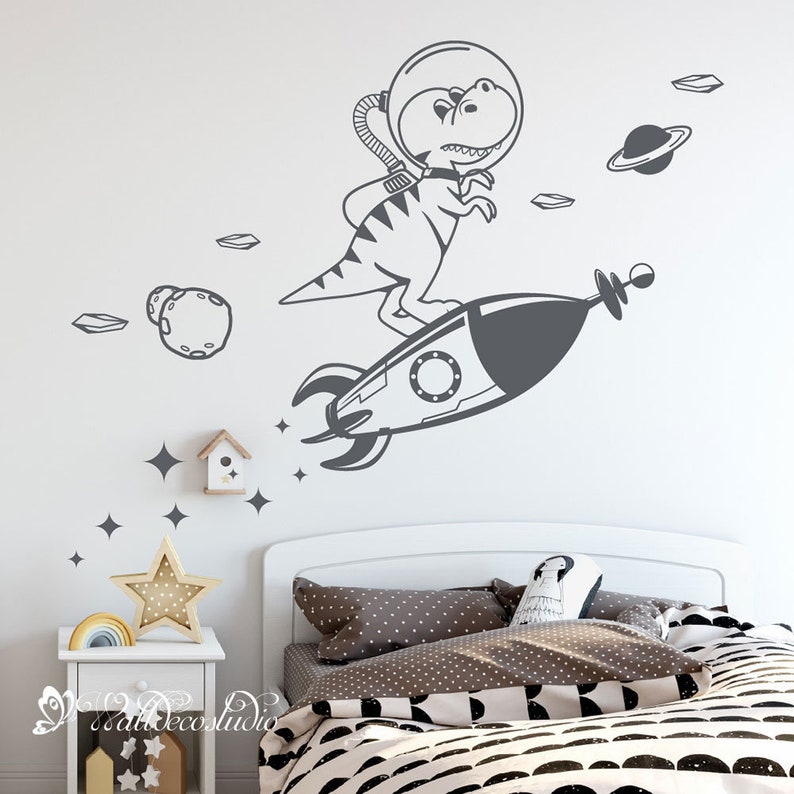 Dinosaurs in Outer Space Wall DecalDinosaur on Rocket Etsy