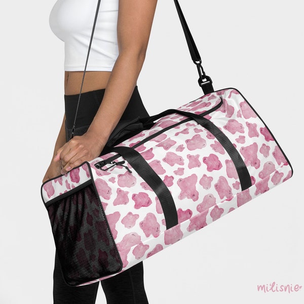 Sac de sport western moderne, sac de sport cow-girl rose blanc, grand sac de voyage avec aquarelle originale, style cow-girl de bagage occidental