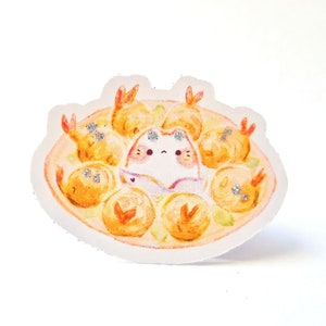 Autocollant de journal fait main avec des accents scintillants, fan art Kitty Golden Shrimp Genshin, autocollant de chat mignon pour la journalisation ou le scrapbooking