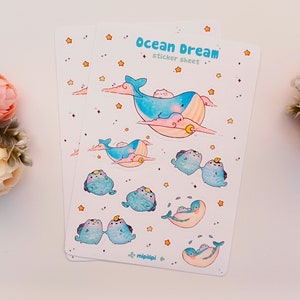 Linda hoja de pegatinas de ensueño A6 - Decoración en colores pastel para su diario, álbum de recortes o planificador