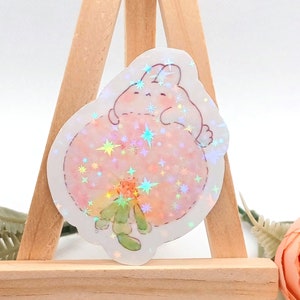 Linda pegatina: Conejito Dandelion, decoración rosa pastel Bujo para computadora portátil, botella de agua, sobre o caja de regalo