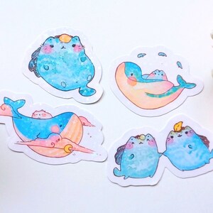 Niedliche Aufkleber: Sea World Katzen und Wale - Bujo blaue Pastellkollektion