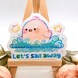 Linda pegatina: Diversión de verano - Decoración pastel azul beige Bujo