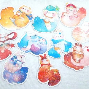 Genshin Impact Cats Pegatinas, Lindas pegatinas hechas a mano para computadora portátil, pegatina de gato diario, pegatina de acuarela para amante felino, decoración Bujo