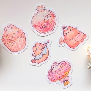 Simpatici adesivi: collezione Valentine Cats - Bujo rosa pastello