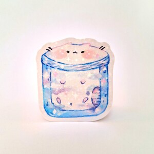 Sticker chat mignon dans un bocal, sticker chaton étanche pour ordinateurs portables, sticker pour bouteilles, sticker art chat mignon, sticker aquarelle