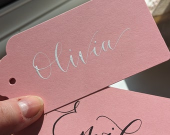 Personalised pink gift tag with white or black ink, calligraphy, Christmas gift tags, present tags, gift labels, birthday gift tags