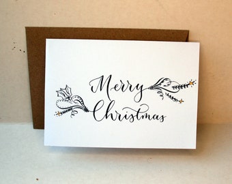 A6 Christmas Card with metallic gold elements, Handmade using calligraphy