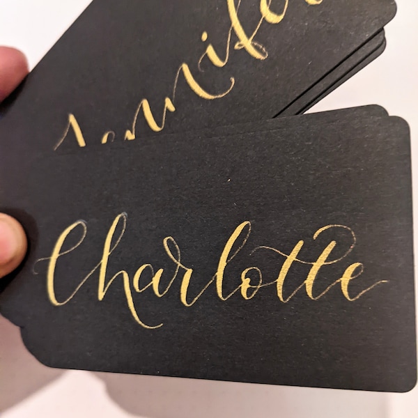 Personalised black gift tags with metallic gold ink, calligraphy, Christmas gift tags, present tags, gift labels