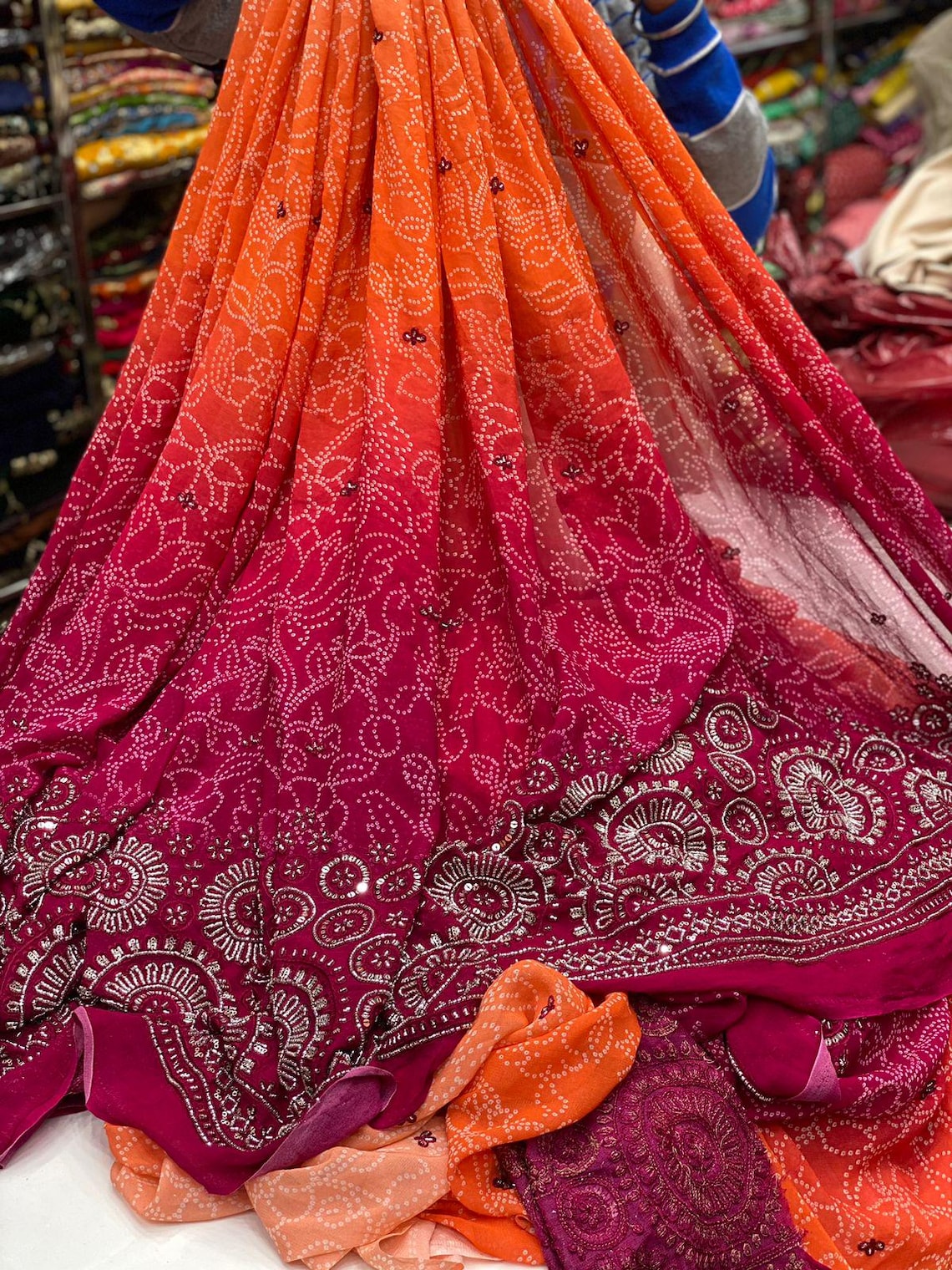 Women pink georgette Bandhani Print with Kutchi Gamthi navaratri lehenga main image 1