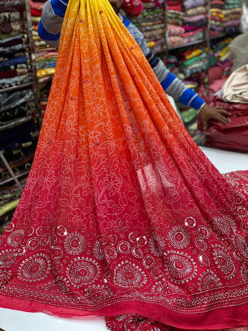 Women Fanta Georgette Bandhani Print Work With Kutchi Patch-Work Navaratri Gown main image 1