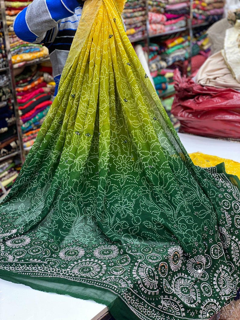Mustard Georgette Bandhani Printed Kaftan
