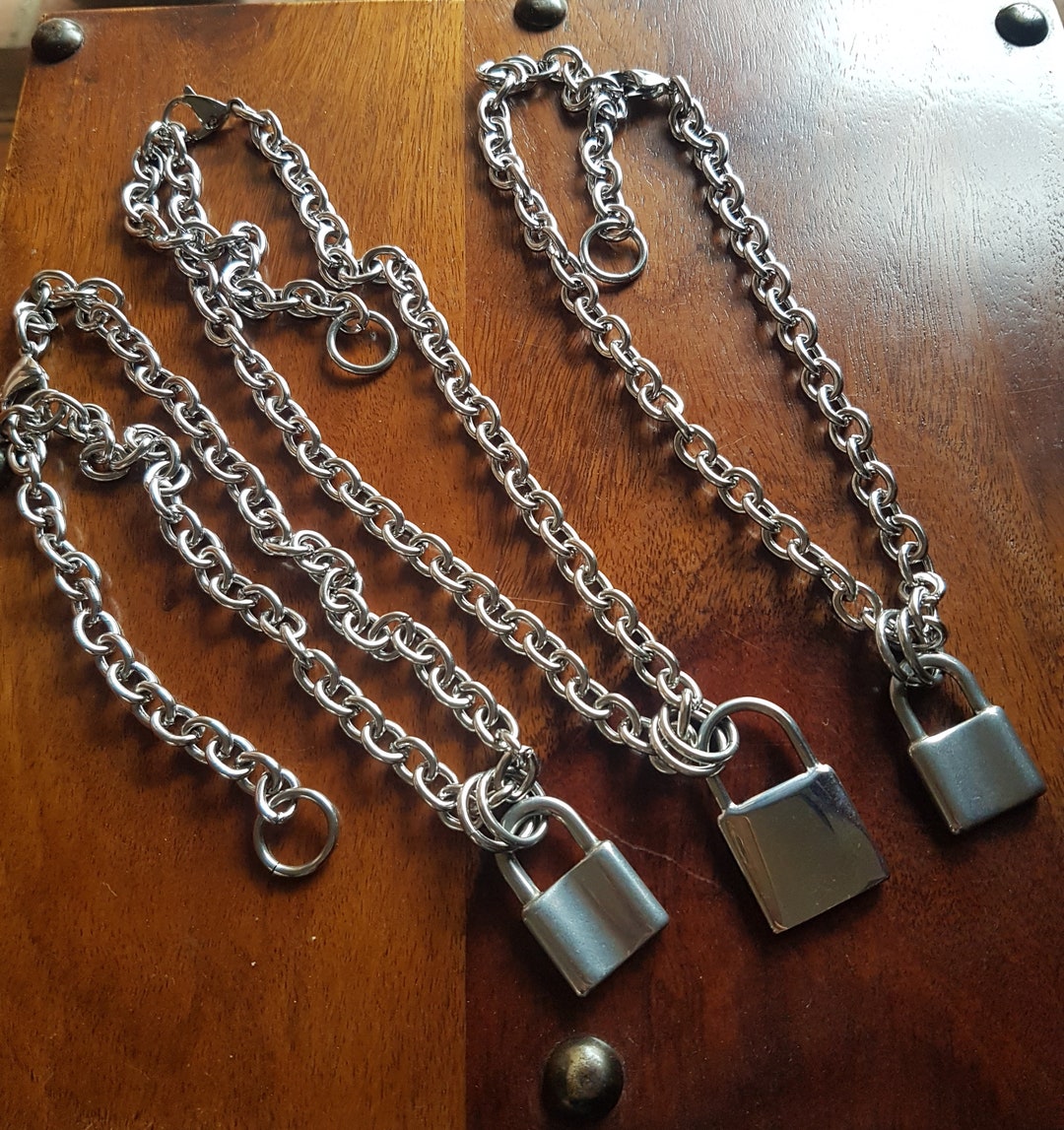 関送込 OHTNYC PADLOCK MIXED CHAIN NECKLACE Chunky Chain Padlock Necklace, Sid Vicious Punk Inspired