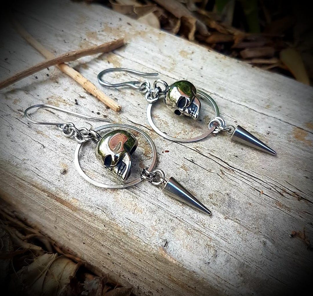 Orecchini Punk Con Teschio E Maniche - Gioielli Gotici Per Donna E Uomo, Ideali Per Feste E Halloween - Foto 5