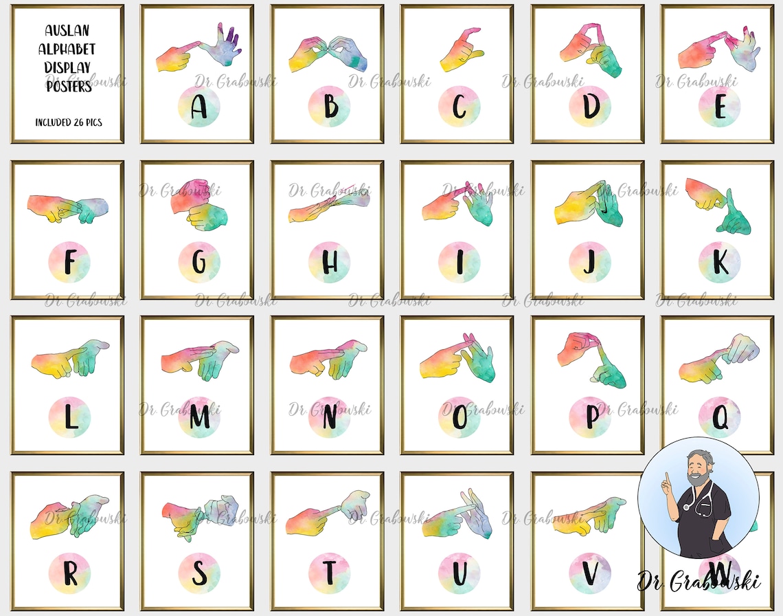 26 AUSLAN Alphabet Sign Language Watercolor Prints Auslan Etsy