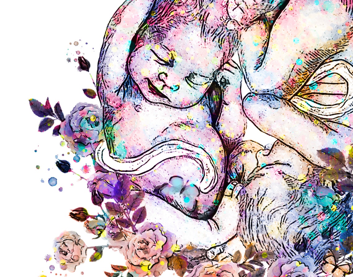 Twins Fetus Watercolor Art Babies in Womb Pregnant Gift Etsy