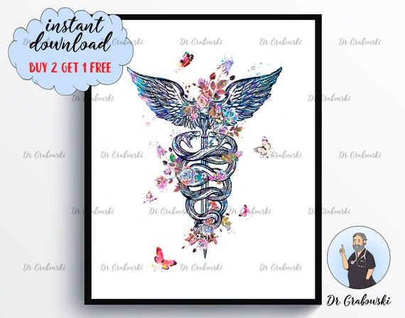 Caduceus Watercolor Print Caduceus Vintage Art Medical Symbol | Etsy