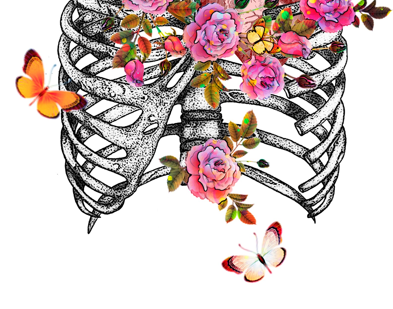 Floral Skeleton T Shirt Print Rib Cage Art Anatomy Clipart Etsy