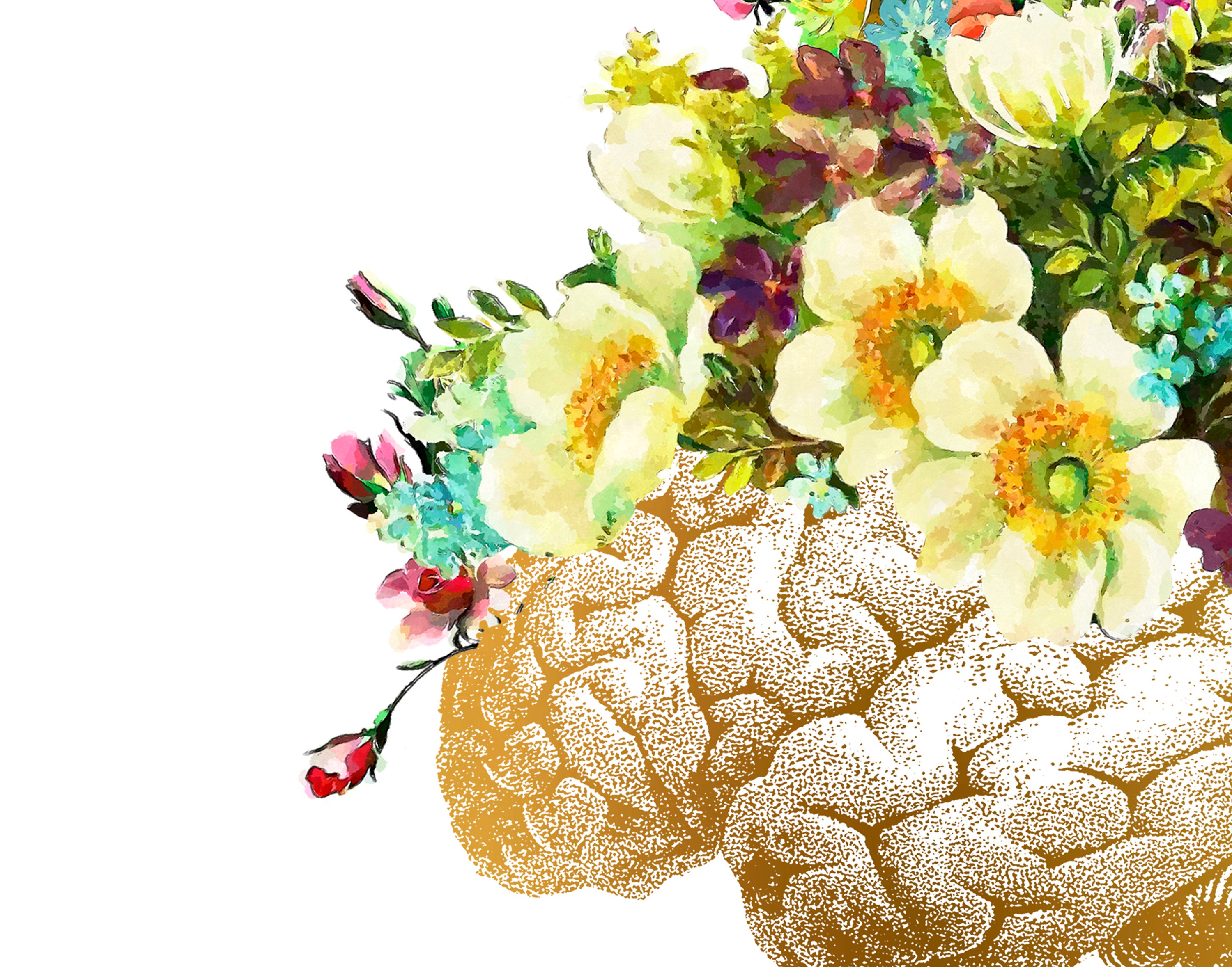 Gold Brain Flowers Print Floral Anatomy Art Neurology Art Etsy