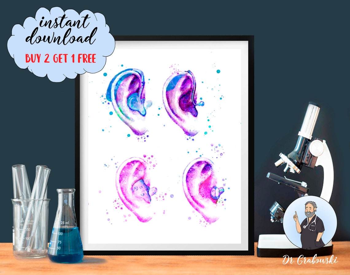 Hearing Aid Watercolor Art Audiologist Gift Hearing Poster Etsy