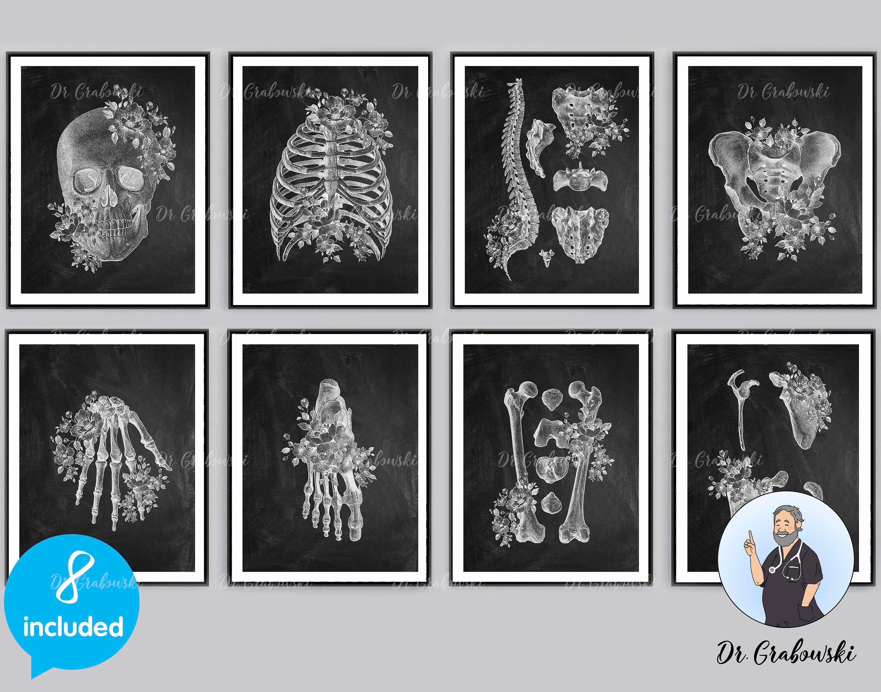 Skeletal System Anatomy Chalk Board Art Prints Human Skeleton Etsy